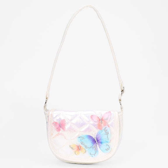 Claire's Shoulder Bag Shimmering White Multicolored Butterflies