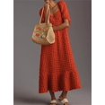 thumbnail image 2 of Gupgi Women's Puff Sleeve Midi Dress Solid Color Bubble Textured Smocked Sweetheart Neck Ruffled Flowy Dress, 2 of 6
