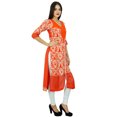 thumbnail image 2 of Bimba Kurti en Rayonne Imprimée Orange pour Femmes, Kurta Droite pour Dames, Manches 3/4, Vêtement, 2 of 7