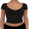 thumbnail image 1 of Crop Tops pour les Femmes Été Mignon Solide Slim Fit Recadrée Débardeurs T-Shirt de Base, 1 of 5