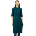 thumbnail image 1 of Phagun Kurti Tunique Unie en Coton Col Mandarin Kurta Blouse Ethnique Décontractée, 1 of 1