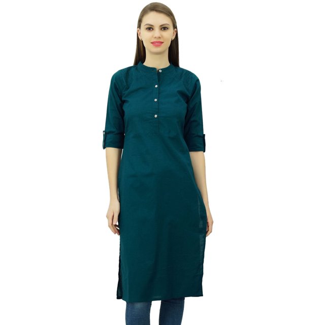 Phagun Kurti Tunique Unie en Coton Col Mandarin Kurta Blouse Ethnique Décontractée