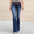 thumbnail image 1 of Bmisegm Jeans à Taille Mi-Haute Micro Évasés pour Femmes, Bleu Foncé, m, 1 of 7