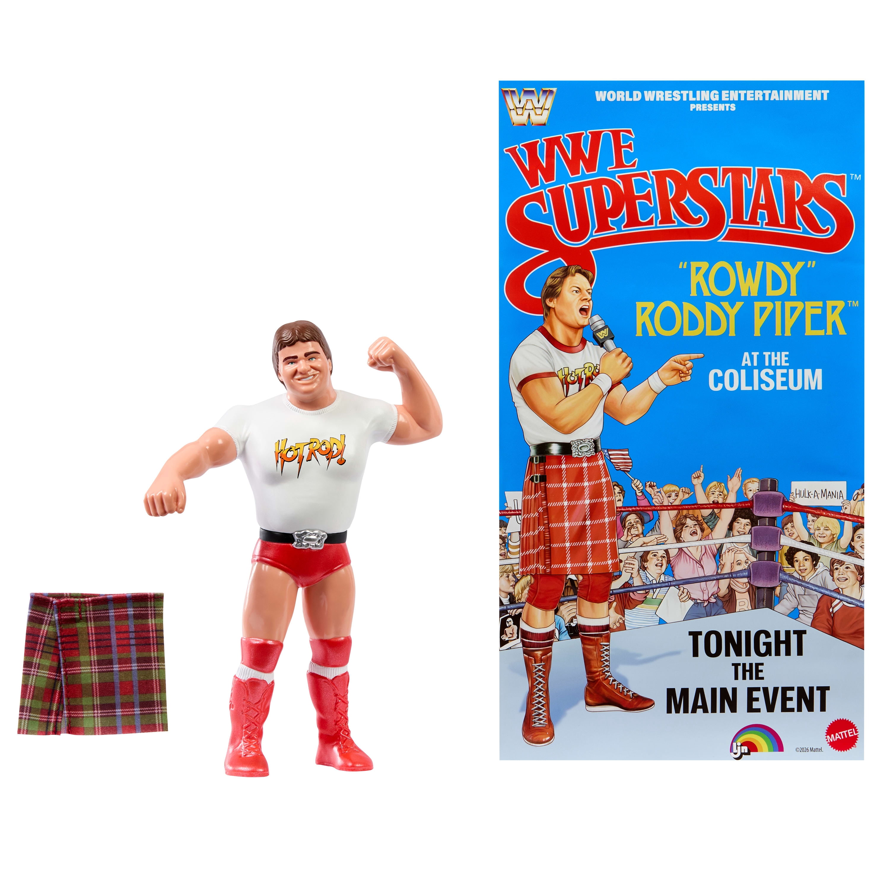 WWE Superstars LJN Figurine articulée de 20,3 cm Rowdy Roddy Piper, jouet de collection rétro des années 1980 (les styles peuvent varier)