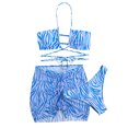 thumbnail image 3 of Faithtur Femmes Été 3PCS Bikini Ensembles Pendaison Cou Soutien-Gorge + Jupe Cordon + String Imprimé Zèbre, 3 of 7