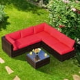 thumbnail image 1 of Costway 6PCS Patio Rattan Furniture Set Cushioned Sofa Coffee Table Red, 1 of 8