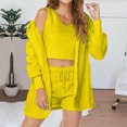 thumbnail image 2 of Ensemble de Pyjama 3 Pcs pour Femmes, Ensembles de Pyjama en Molleton Chaud, Tenues Duveteuses à Capuche, Hauts Courts Sans Manches, Shorts, Pyjamas, 2 of 7