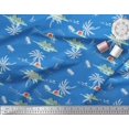 thumbnail image 3 of Soimoi Blue Moss Georgette Fabric Palm Tree & Sunset Beach Print Fabric by the Yard 42 Inch Wide, 3 of 3