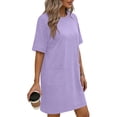 thumbnail image 3 of ShomPort Robe T-Shirt d'Été pour Femme Décontractée à Manches Courtes, Col Rond, Basique, Ample, Mini, avec Poches, 3 of 6