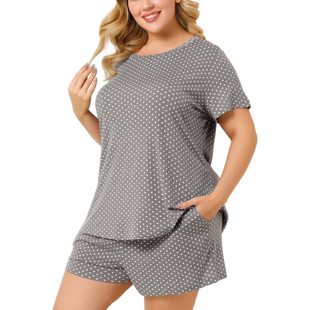 Agnes Orinda Pyjama de Nuit pour Femme Grande Taille à Manches Courtes et Col Rond Ensemble 2X Gris