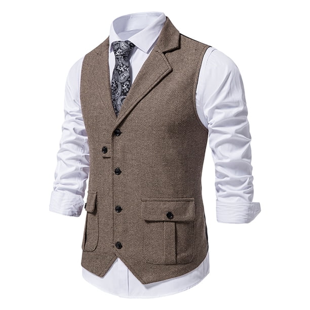 HÉLIOPOLÉ BLADE EDGE BUTCHER TWEED VEST XZNGL Mens Herringbone Tweed Suit Vest Vintage Lapel Vest Mens