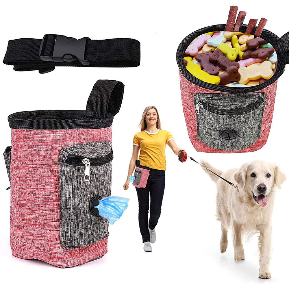 Dog Treat Pouch, Dog Treat Bag for Training Small to Large Dogs, Easily Carries Pet Toys, Kibble, Treats, Built-in Poop Bag Dispenser