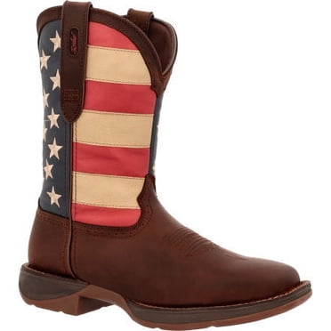 Durango Bottes Western Patriotiques à Enfiler pour Hommes 11 Pouces Rebel⢠by Durango Brun/drapeau de l'Union - DB5554