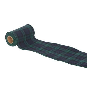 HOLIDAY TIME 6 Inch Blue‑Green Tartan Plaid Wired Fabric Ribbon Roll