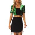 thumbnail image 1 of INSPIRE CHIC Cardigan Court de Fête à Paillettes pour Femme, Manches Courtes Bouffantes, Ouvert à l'Avant, m Vert, 1 of 6