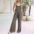 thumbnail image 4 of AherBiu Summer Jumpsuits for Women Sleeveless Button Suspenders Straight Leg Boho Rompers with Pockets, 4 of 7