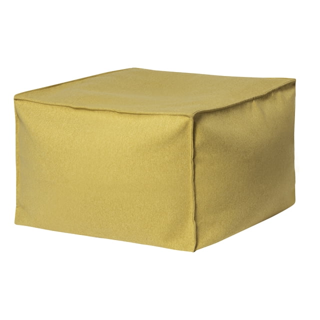 Gouchee Home Loft Felt Ottoman Pouf in mustard faux felt fabric, square bean bag footstool filled with high-density polystyrene beads, removable and machine washable cover, ideal as kids' seating or extra living room seat.