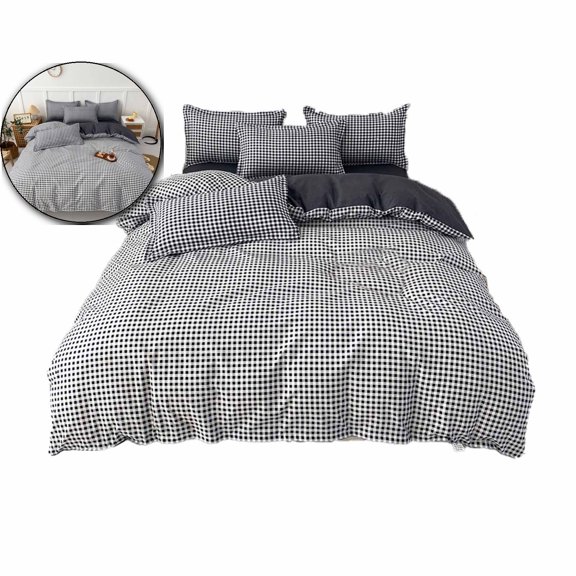 Dvruxg Gingham Duvet Cover Queen Washed Cotton Plaid Duvet Cover Set 4 Pieces 1 Grid Duvet Cover with Zipper Ties 2 Pillow Cases 1 Bed Sheet Gingham Plaid Bedding Set