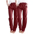 thumbnail image 2 of AherBiu 2PCS Womens Linen Pants Drawstring Elastic Waisted Straight Leg Casual Trousers with Pockets, 2 of 6