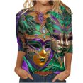thumbnail image 1 of Penkiiy Blouse Carnaval Manches 3/4 Chemise de Printemps Quotidienne Tee Imprimé Masque Blouse Mardi Gras Col Rond 2024 Tee Tunique Habillée S Multicolore, 1 of 5