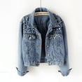 thumbnail image 1 of Ladies Denim Jacket with Beads Short Blue Denim Jacket Tops, 1 of 5