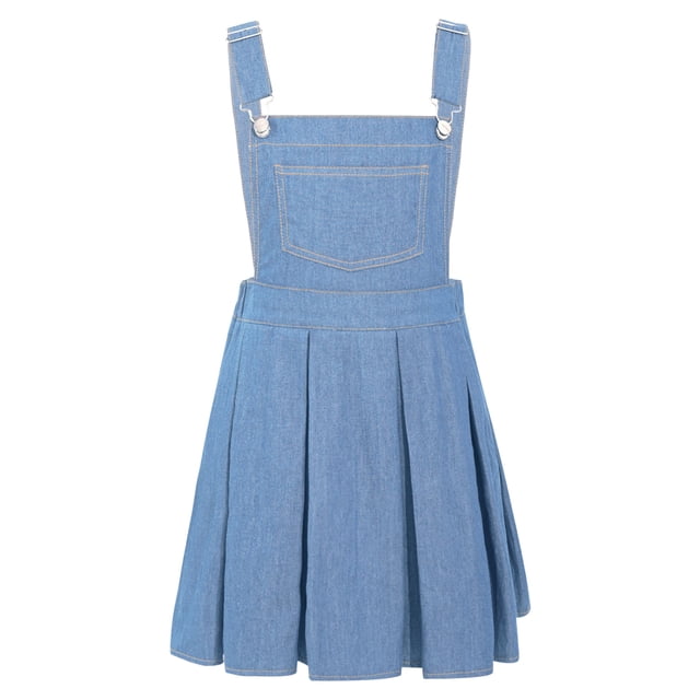 Linjinx Robe Salopette en Denim pour Filles, Bretelles Réglables, Jupe Salopette d'Été, Bleu Clair 6