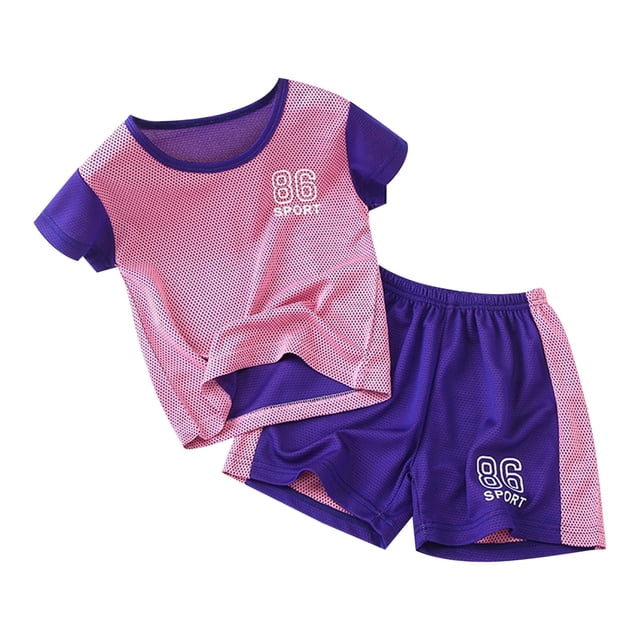 MIASHUI Ensemble de T-Shirt à Manches Courtes et Shorts en Maille Active pour Garçons, Violet, 4-5 Ans