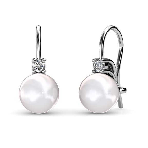 Cate & Chloe Cassie 18k White Gold Plated Pearl Drop Earrings with Swarovski Crystals for Women