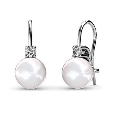 Cate & Chloe Cassie 18k White Gold Plated Pearl Drop Earrings with Swarovski Crystals for Women