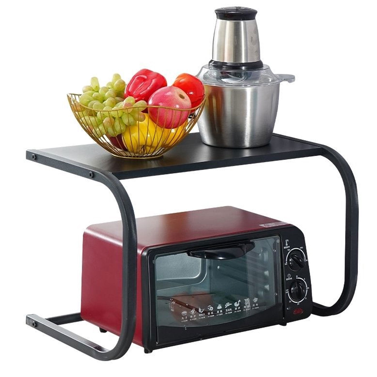 Toaster Oven Shelf, Countertop Microwave Oven Rack 2 Tier High Load Capacity Thickened Carbon Steel Space Riser  for Cutlery