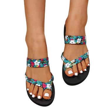 Kcodviy Women Floral Flip Flops Jeweled Sandals for Women Beach Flip Flops Slippers Wild Diva Sandals for Women Thick Bottom Flip Flops Sandals Women Flip Flop Summer Casual Beach Slippers