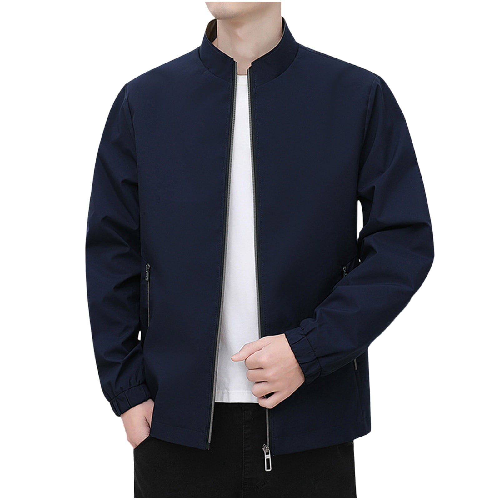 WRKEKC Men's Stand Collar Casual Jacket Long Sleeve, Modern No-Hat