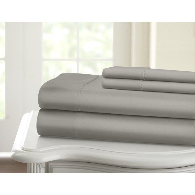 Ensemble de Draps Uni 100 % Coton, 1200 Fils (California Très Grand, Gris)