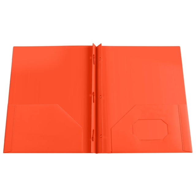 Orange Plastic Folder With Pockets Letter Size File Folder Document Organizer For Office School Supplies Heavy Duty Portfolio With Card Slot