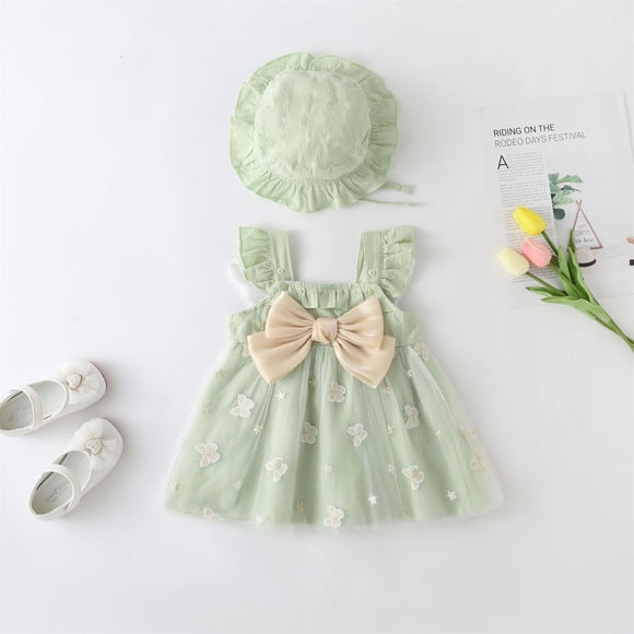 Baby Girl Dresses Baby Girl Tutu Dress Sleeveless Girls Summer Dresses with Hats 2 Pieces Baby Princess Dress 12-15 Months