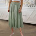 thumbnail image 4 of Besolor Women's Summer Long Skirt Elastic Waist Drawstring Button Ruffle Tiered Flowy Beach Vacation Midi Skirts, 4 of 7