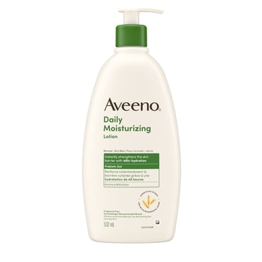 Aveeno Daily Moisturizing Lotion, Dry Skin, Non Comedogenic, Prebiotic Oat, Daily Moisturizer, Fragrance Free, 532mL