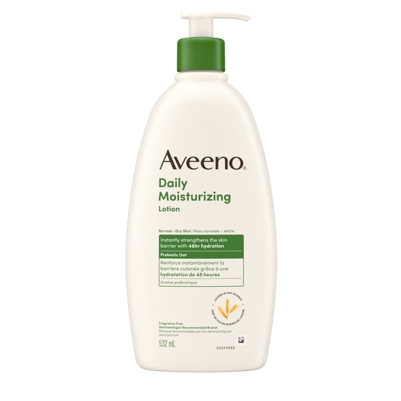 Aveeno Daily Moisturizing Lotion, Dry Skin, Non Comedogenic, Prebiotic Oat, Daily Moisturizer, Fragrance Free, 532mL