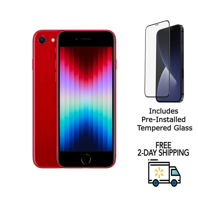 Refurbished Apple iPhone SE (3rd Gen) A2595 (Fully Unlocked) 128GB Red (Grade A+) w/ Pre-Installed Tempered Glass