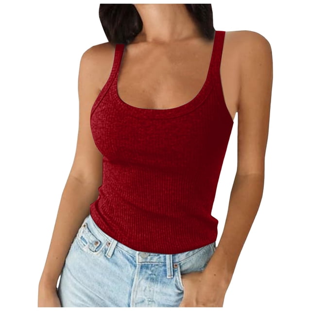 Lixiuxyad Ribbed Tank Tops For Women Women Spaghetti Strap Scoop Neck Ribbed Tank Tops Slim Fitted Cotton Camisole Basic Sleeveless Layering Shirts