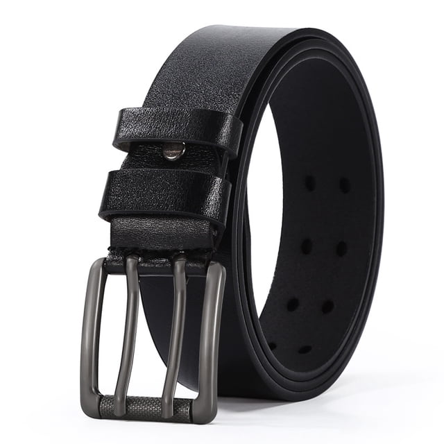 QUETO Ceinture décontractée à double griffe pour hommes en cuir véritable noir. Cette Ceinture de 1,49 pouces de largeur présente une boucle en bronze à double griffe, des doubles passants et une sangle perforée pour un ajustement parfait. Mesurant environ 130 cm (51,18 pouces) de long, elle est idéale pour compléter une tenue décontractée.