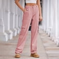thumbnail image 2 of Besolor Jeans Cargo Taille Haute pour Femmes, Jambe Droite Extensible à Poches à Rabat, Pantalon Cargo en Denim Ample, Rose, 2 of 7