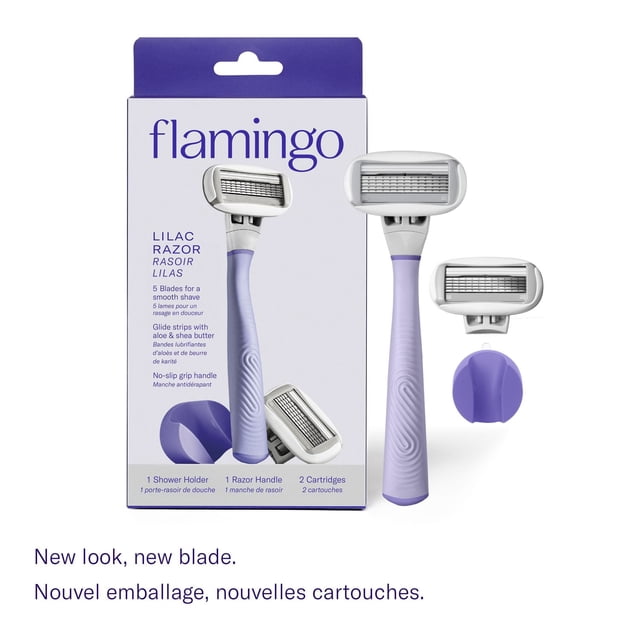 Flamingo 5-Blade Women's Razor - 1 Razor Handle + 2 Razor Blade Refills - Lilac