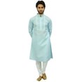 thumbnail image 2 of Atasi Ensemble Kurta Pyjama Bleu de Designer pour Homme Chemise Punjabi Longue en Coton-Petit, 2 of 6