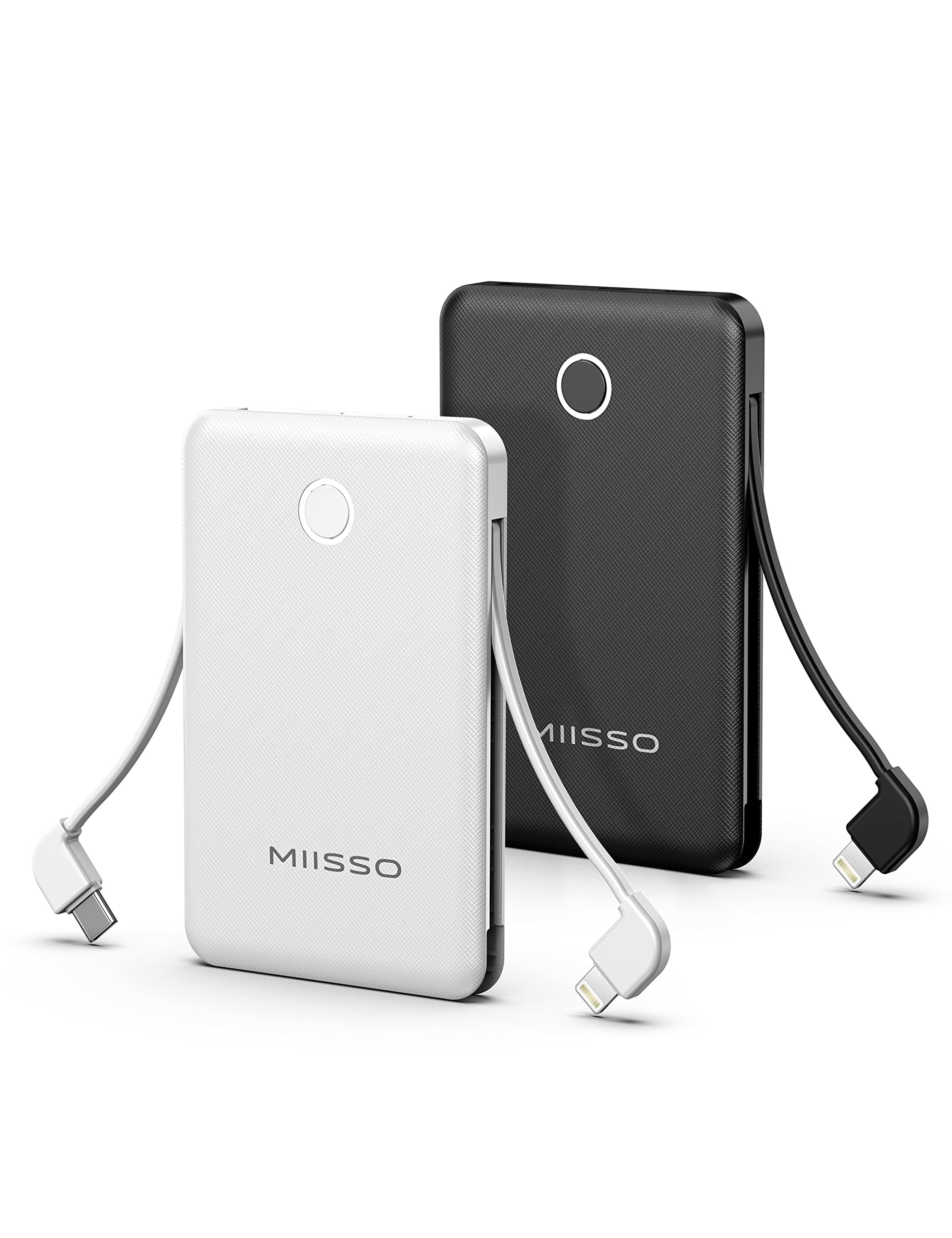 6000mah Ultra Slim Built in Cables Power Bank, Card Size Built in USB C Cords Battery Pack Portable Charger for Phones, 3 Output External Battery Pac