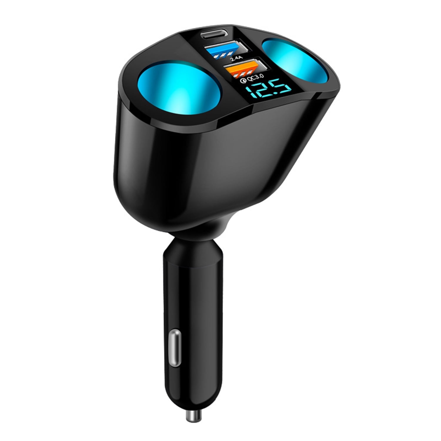 RONY 5 in 1 Car Charger with LED Voltage Monitor - Portable Car Charger Adapter with Dual USB Ports 90W Dual Cigarette Lighter 20W PD Fast Charging for GPS Cam Phone Pad