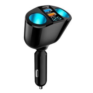 RONY 5 en 1 Chargeur de voiture LED Moniteur de tension - Adaptateur de Chargeur de Voiture Portable avec Dual USB Ports 90W Éclaireur double cigarette 20W PD Chargement rapide pour GPS Plaquette de téléphone Cam