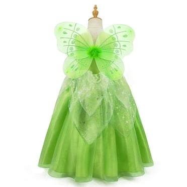 HAWEE Robe de Princesse Fée Tinkerbell pour Fille Déguisement Fantaisie Costume Fleur Feuille Verte Lutins Fée Cosplay Vêtements
