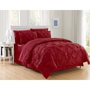 8-Piece Bed-In-A-Bag Comforter - Silky Soft Pintuck Design Comforter ,Bed Sheet Set ,With Double Sided Storage Pockets, Full/Queen, Burgundy
