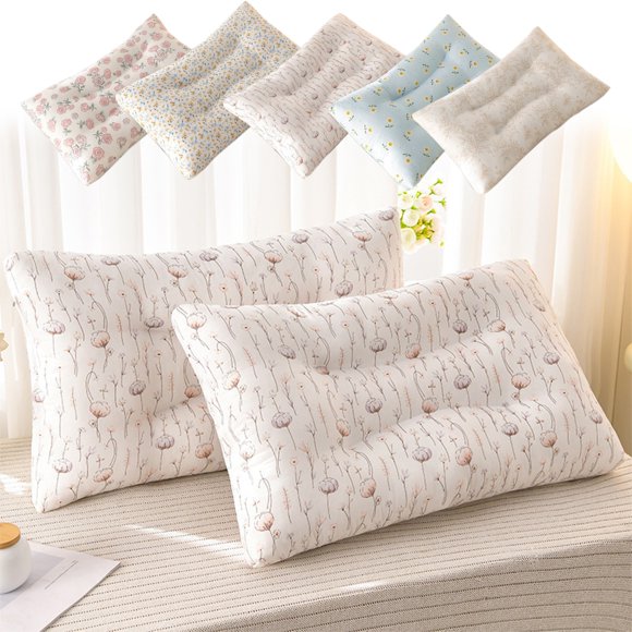 Ergonomic Pillow for Neck Support - Super Soft Cotton Pillow with Floral Print for Side and Back Sleepers
